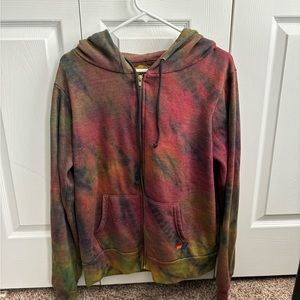 Aviator Nation Tie Dye Red Full Zip Hoodie Sz L